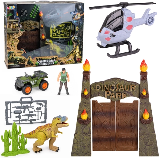 Báze Dino park s branou, helikoptérou, čtyřkolkou a figurkami