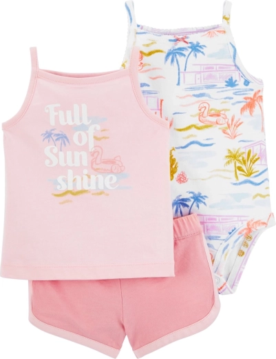 Carter’s třídílný set pro miminko Pink Sunshine (body na ramínka, tílko a kraťasy)