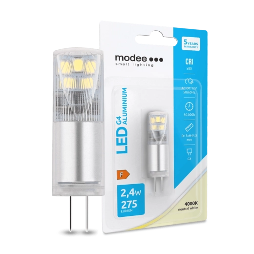 LED žárovka G4 hliníková 12 V 2,4 W 4000 K 275 lm MODEE
