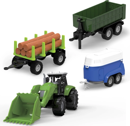 FARM SERVICE set traktor s nakladačem, valníky a přívěsem se světly a zvuky