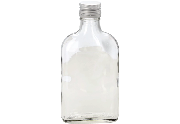 Skleněná plochá lahev 200 ml s kovovým šroubovacím uzávěrem