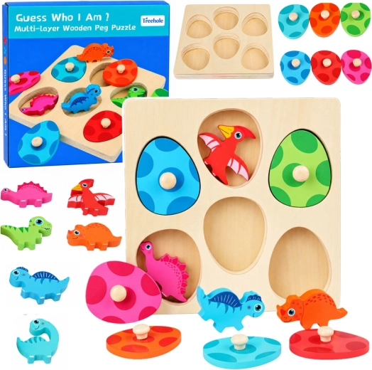 Dřevěné edukativní puzzle dinosauři s úchyty