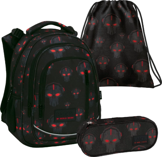 Školní set BackUP robots red 3v1 (batoh, penál a vak)