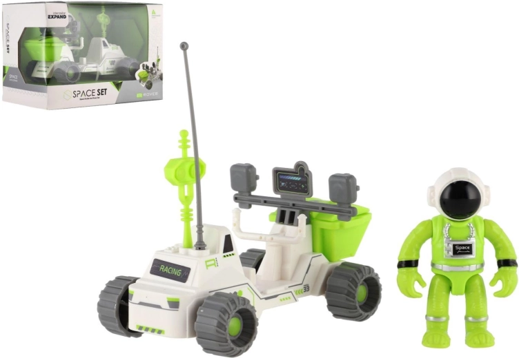 vesmírný rover se setrvačníkem a figurkou astronauta