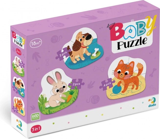 DODO baby puzzle domácí mazlíčci 3v1 (2, 3, 4 dílků)