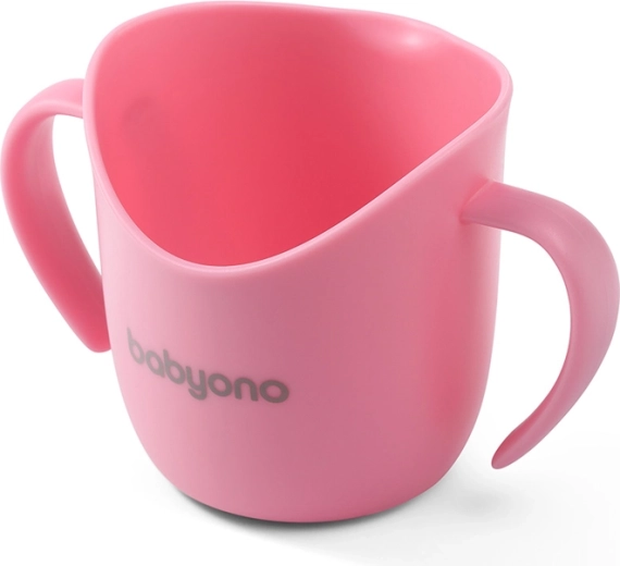 BabyOno ergonomický tréninkový hrnek s oušky 120 ml, růžový (od 6 měsíců)