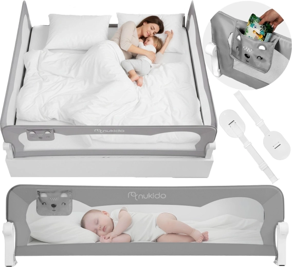 Ochranná zábrana na postel 200 cm Nukido – šedá