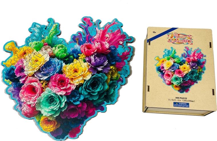 Dřevěné puzzle květinové srdce