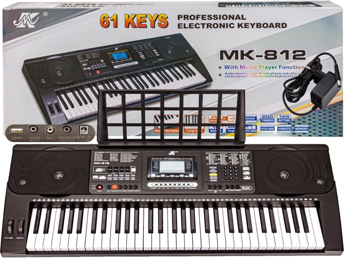 Keyboard s dynamikou úhozu MK-812 (61 kláves) se stojánkem na noty a napájecím adaptérem