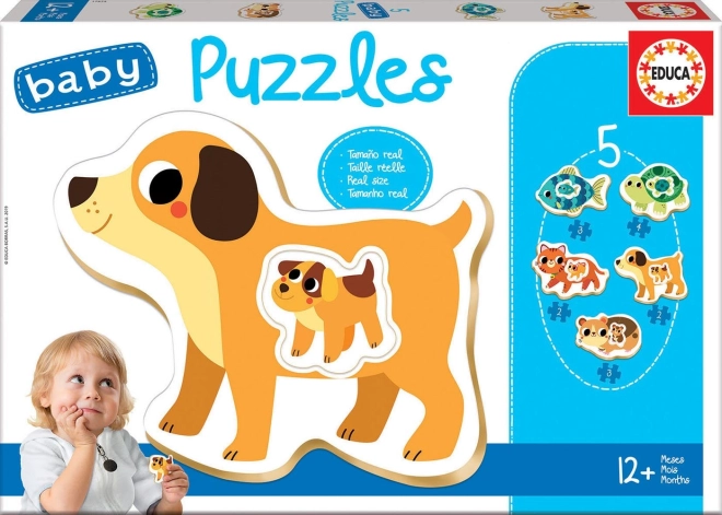 Educa Baby puzzle domácí mazlíčci s mláďaty 5v1