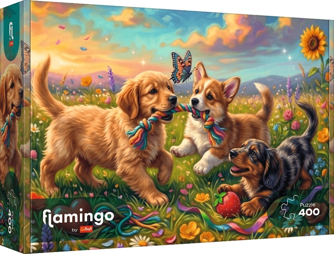 Trefl puzzle Flamingo: Hravá štěňátka 400 dílků