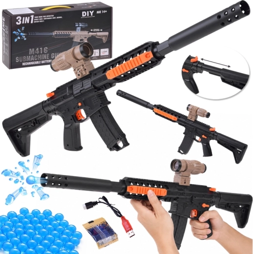 Gel blaster M416 na gelové kuličky 3v1 s akumulátorem (DIY) - 1 kus