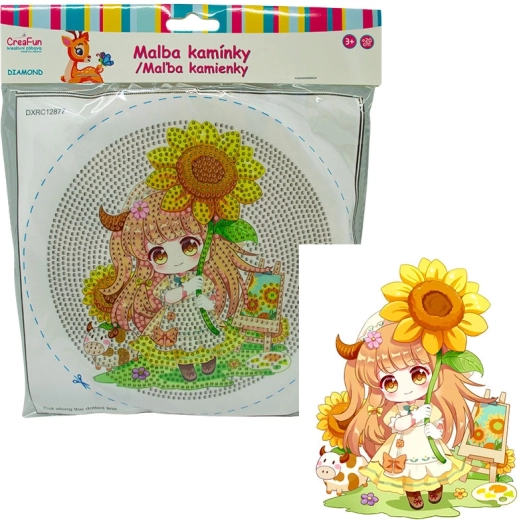 Diamantové malování s rámem – panenka a slunečnice 20 cm