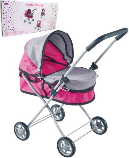 Hluboký kočárek pro panenku růžovo-šedý (do 43 cm)