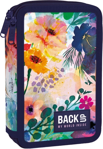 Dvoukomorový penál s vybavením BackUP květinový akvarel