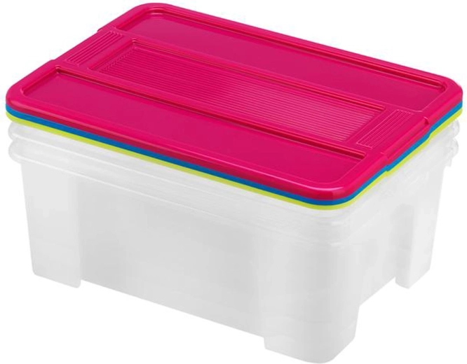 Plastové úložné boxy s víkem HEIDRUN TexBox 3×10 l