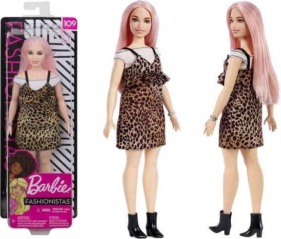 Barbie Fashionistas panenka s růžovými vlasy a leopardími šaty