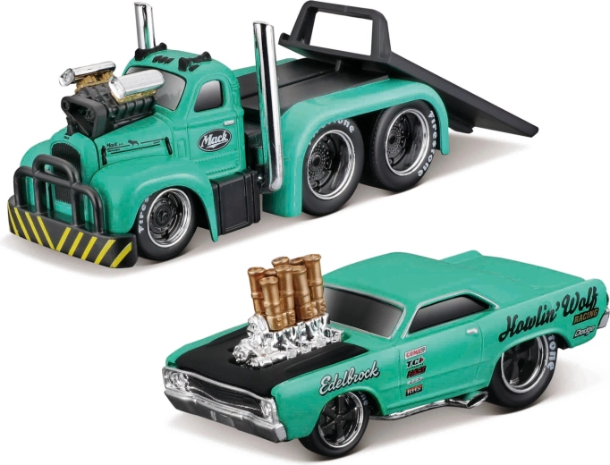 Maisto Muscle transports Mack B-61 flatbed s Dodge Dart HEMI gasser 1:64