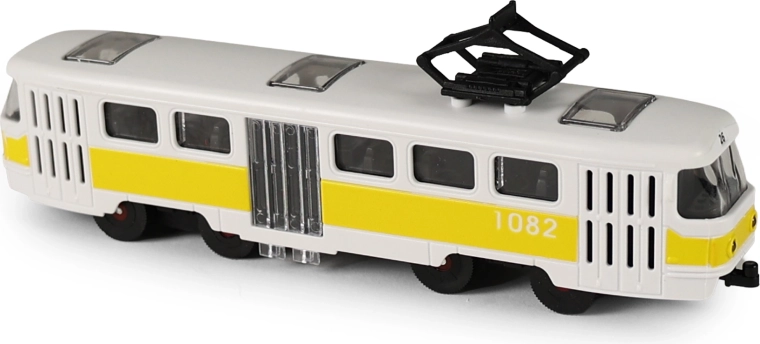 Žlutá tramvaj MHD s otevíracími dveřmi 16 cm