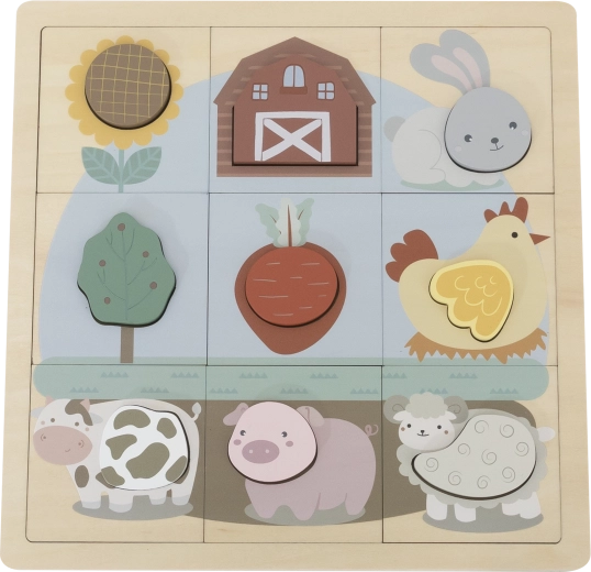 Babu edukativní dřevěné puzzle Farma – 12 dílků