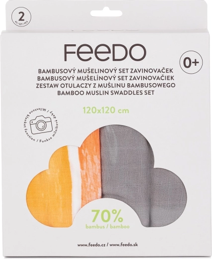Feedo bambusové mušelínové zavinovačky 2 ks 120 × 120 cm s milníkovým potiskem duhy