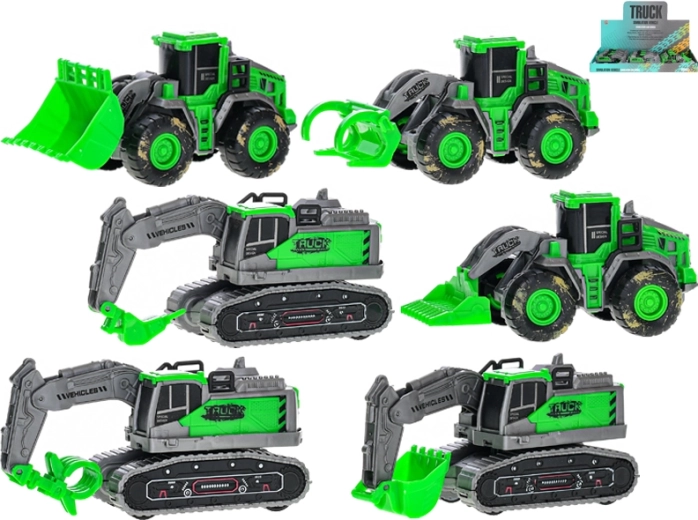 Zelená stavební vozidla se setrvačníkem 11,5 cm