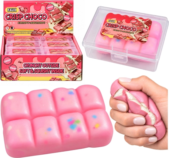 Senzorický mačkací antistresový čokoládový bonbon růžový - 1 kus