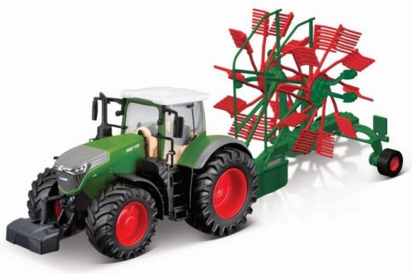 Bburago farm traktor FENDT 1050 Vario s vlečkou, 10 cm, setrvačník
