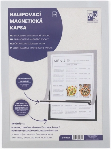 Nalepovací magnetická kapsa A4, stříbrná