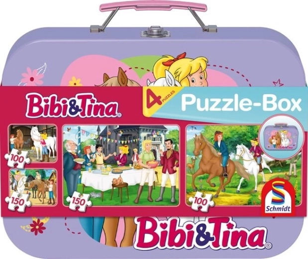 Puzzle bibi a tina 4 v 1 v plechovém kufříku (100 a 150 dílků)