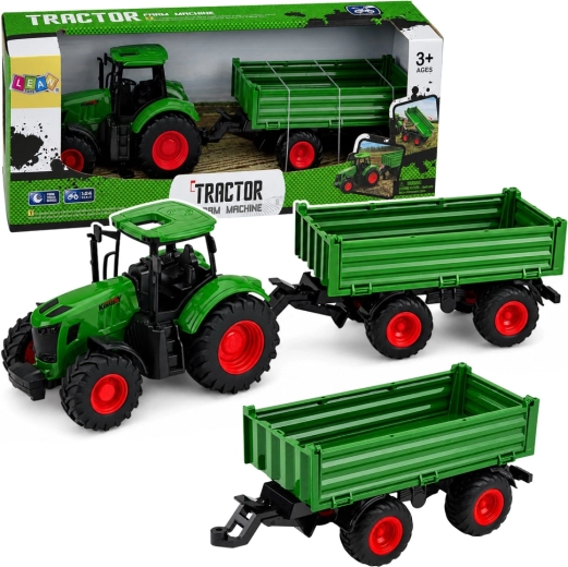 Zelený farmářský traktor s přívěsem 1:24 s gumovými koly