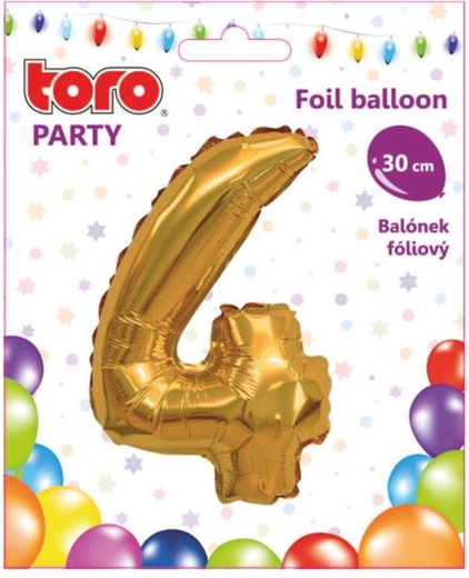 Fóliový balonek číslice 4 30 cm zlatý TORO