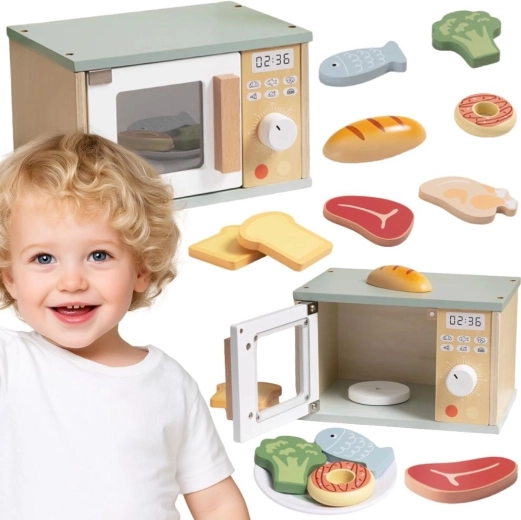 Tooky Toy dřevěná mikrovlnná trouba s potravinami