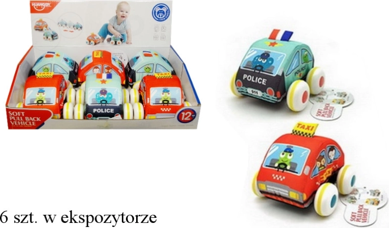 Měkké látkové autíčko s natahovacím pohonem pull-back - 1 kus