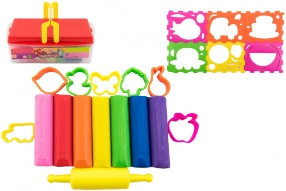 Sada barevných modelín s vykrajovátky a válečkem v plastovém boxu