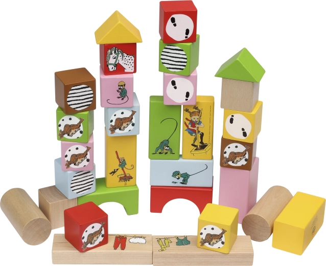 Dřevěné kostky Pippi Langstrumpf – sada 30 ks