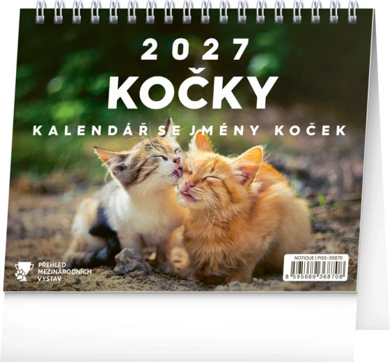 Notique stolní kalendář kočky se jmény koček 2027 (16,5 × 13 cm)