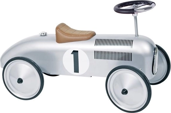 Retro odrážedlo závodní stříbrné