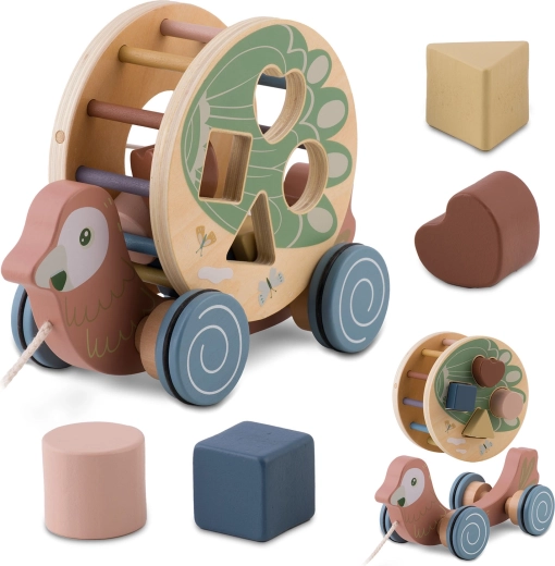 Dřevěná tahací papoušek se sorterem NUKIDO