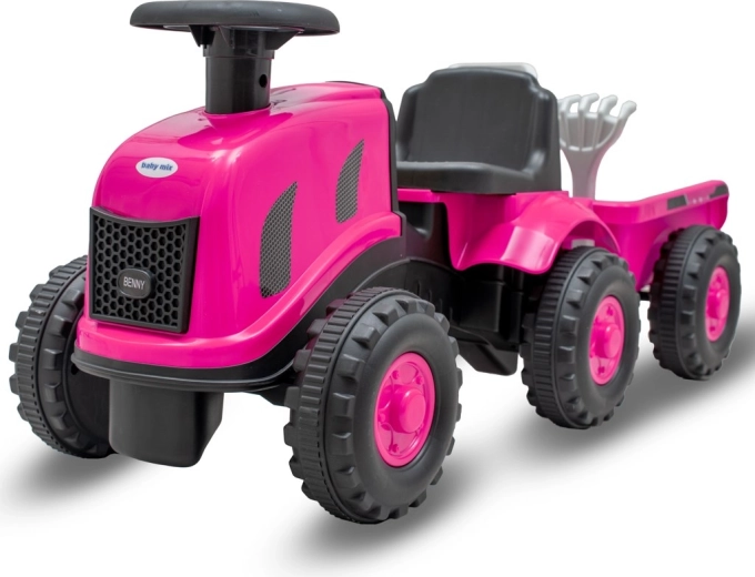 Dětské odrážedlo traktor s vlečkou a nářadím Baby Mix Benny růžové