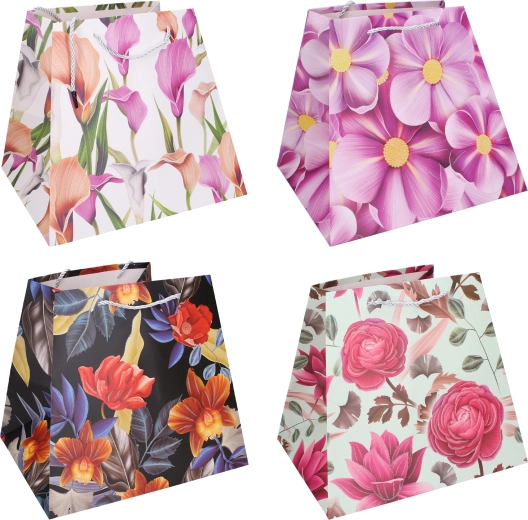 Dárková papírová taška M 26 × 31,5 × 23 cm – květinové motivy, celoroční