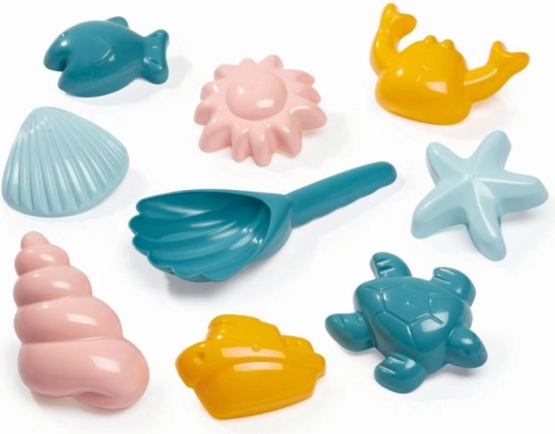 Sada písečných formiček s mořskými motivy a lopatka ve tvaru mušle