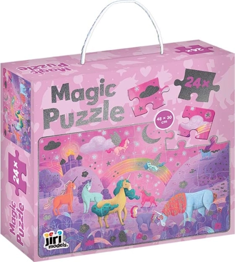 Třpytivé puzzle v krabičce Jednorožci
