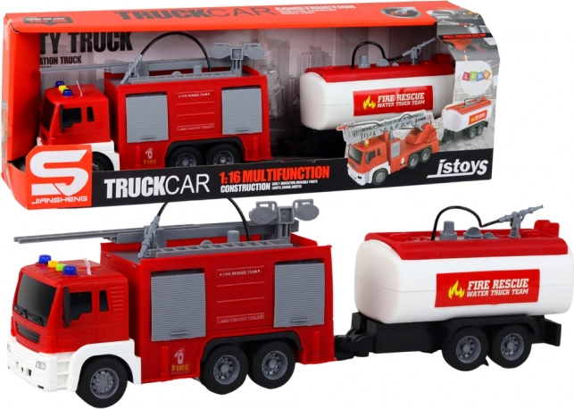 hasičský vůz s cisternovým přívěsem 1:16 se světly a zvuky