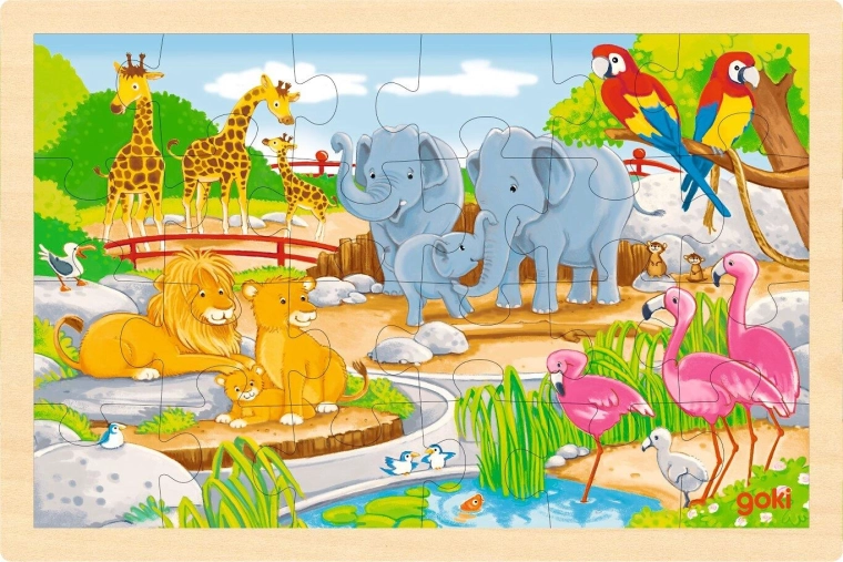 Oboustranné dřevěné puzzle farma a zoo goki