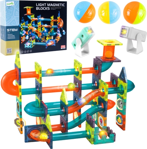 Magnetické 3D stavebnice se světlem, 110 dílů