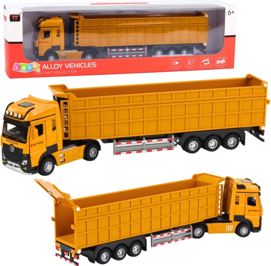 Kovová žlutá sklápěcí nákladní souprava se světly a zvuky