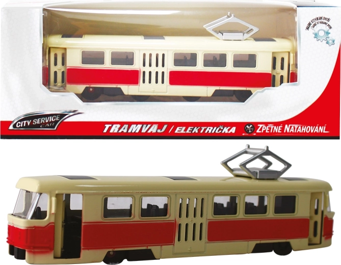 Kovová tramvaj 1:90 červená se zpětným natahováním
