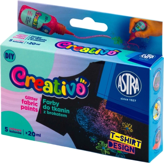 Barvy se třpytkami na textil 5×20 ml ASTRA CREATIVO