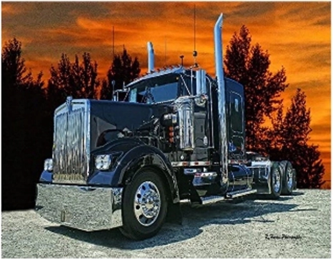 Diamantové malování – nákladní auto při západu slunce 30 × 40 cm